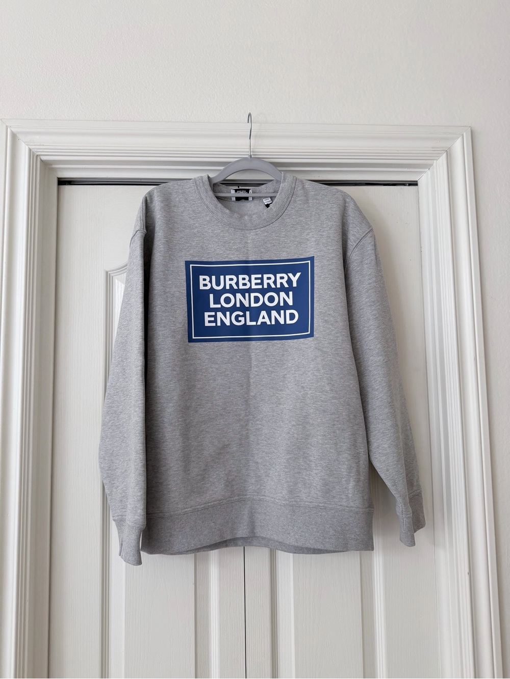 Burberry Grey Crewneck with Navy Logo Panel